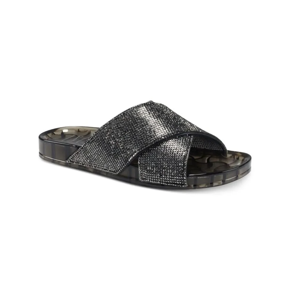 INC Womens Gray Pool Rhinestone Viraa Almond Toe Slip On Slide Sandals 9 M